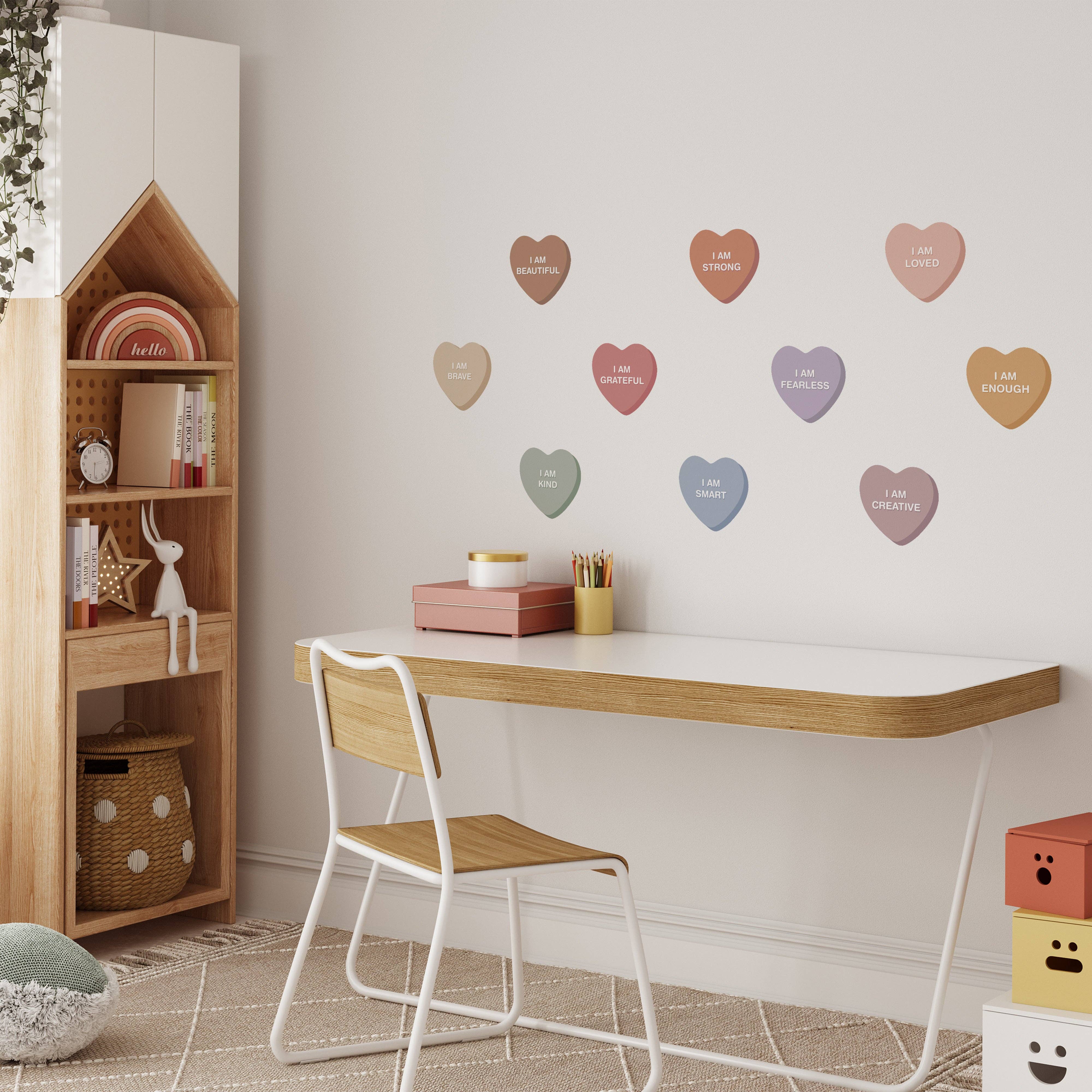 Cherrypick - Peel & Stick Fabric Wall Stickers - Affirmation Candy Hearts (Muted)