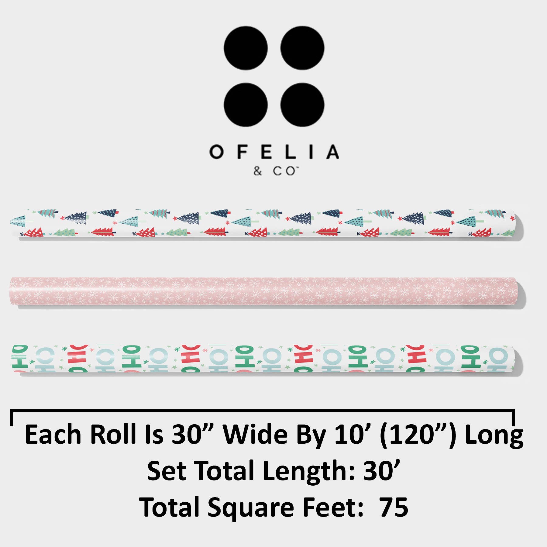 Ofelia & Co. - Ho Ho Ho Gift Wrapping Paper Rolls - 3 Pack Christmas Wrap