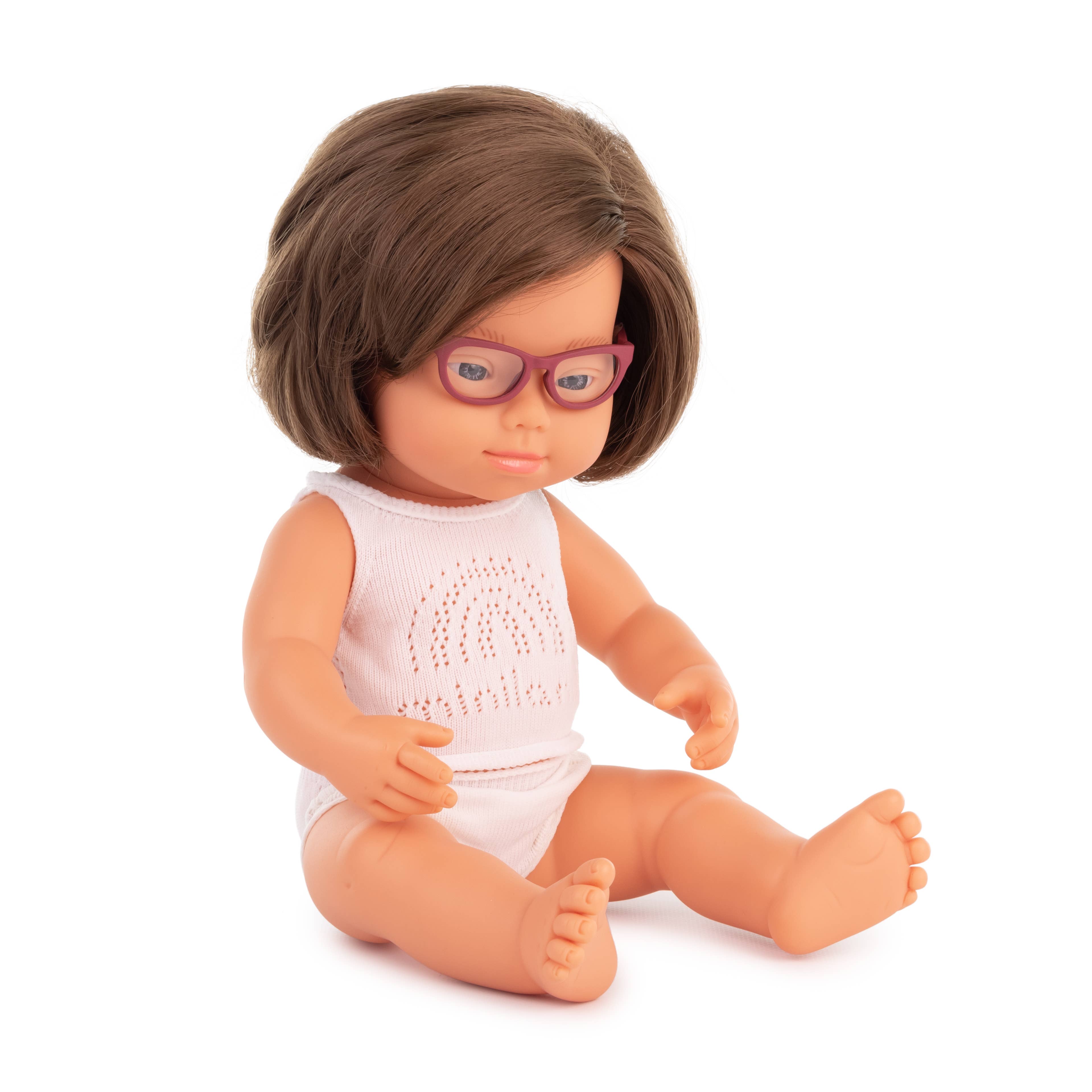 Miniland Educational - Baby Doll Caucasian Girl with DS and Glasses 15'' inch (Box)