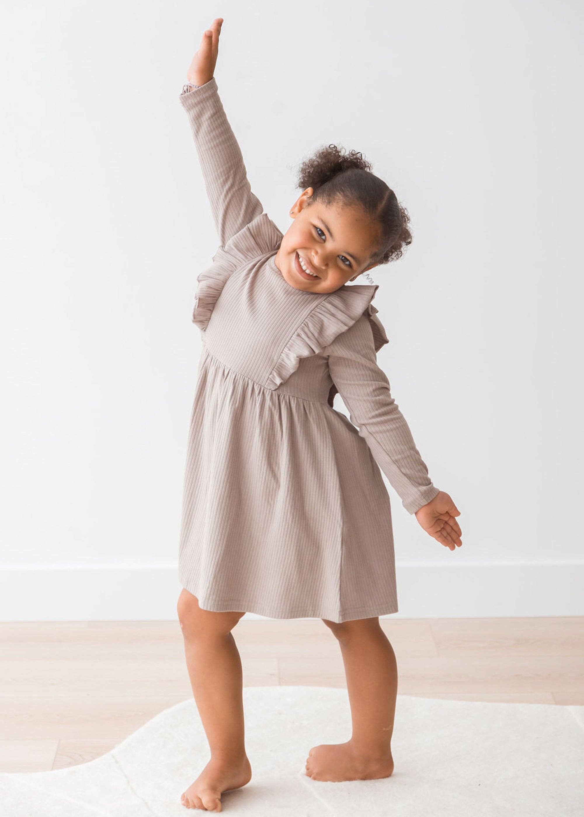 Mila & Co. - Ribbed Flutter Dress | Mushroom