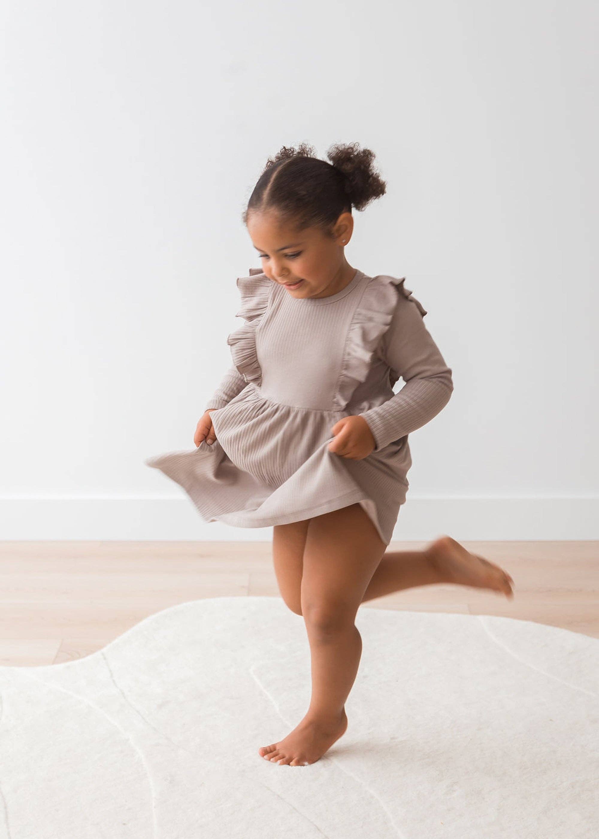 Mila & Co. - Ribbed Flutter Dress | Mushroom