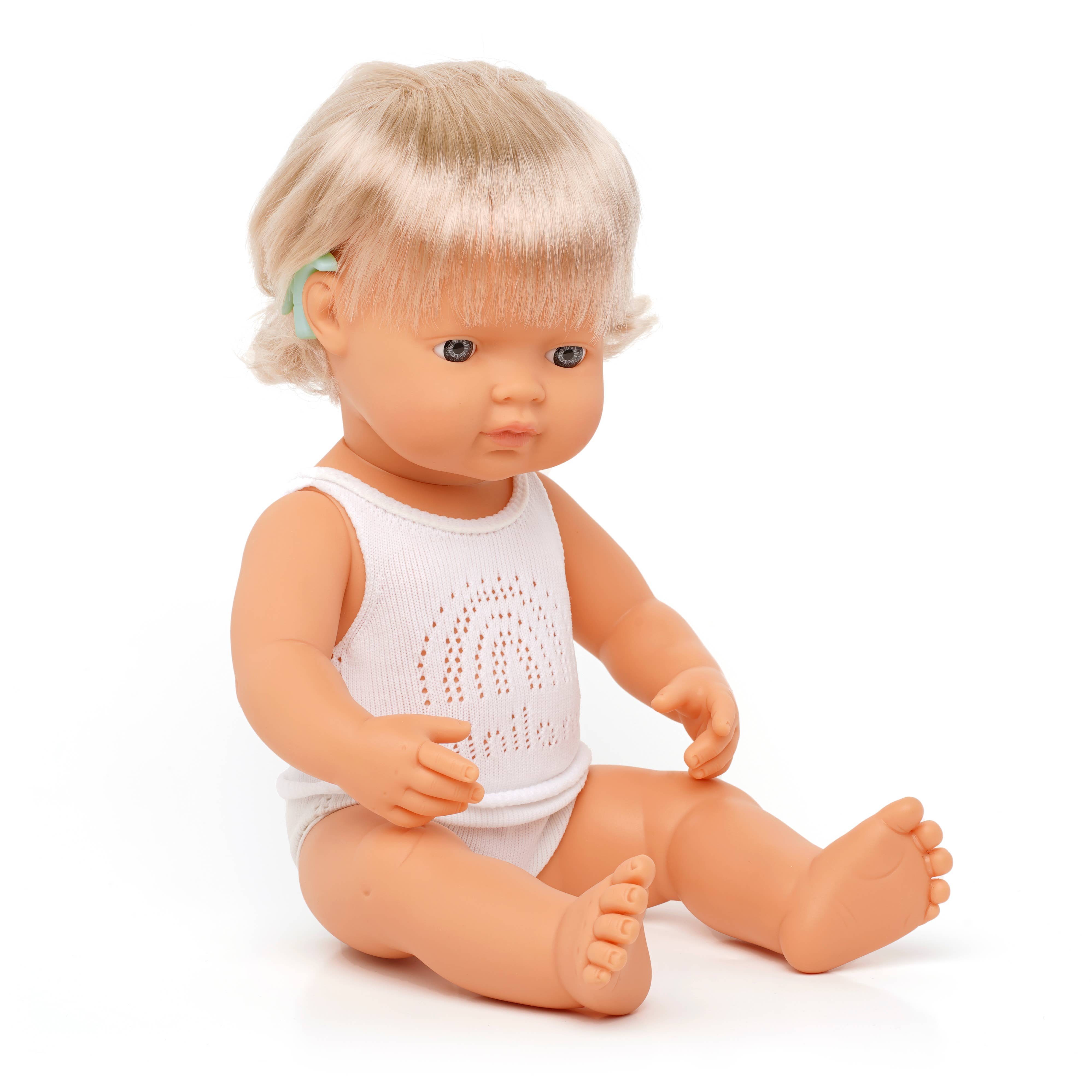 Miniland Educational - Baby Doll Caucasian Girl with Hearing Aid 15'' inch (box)