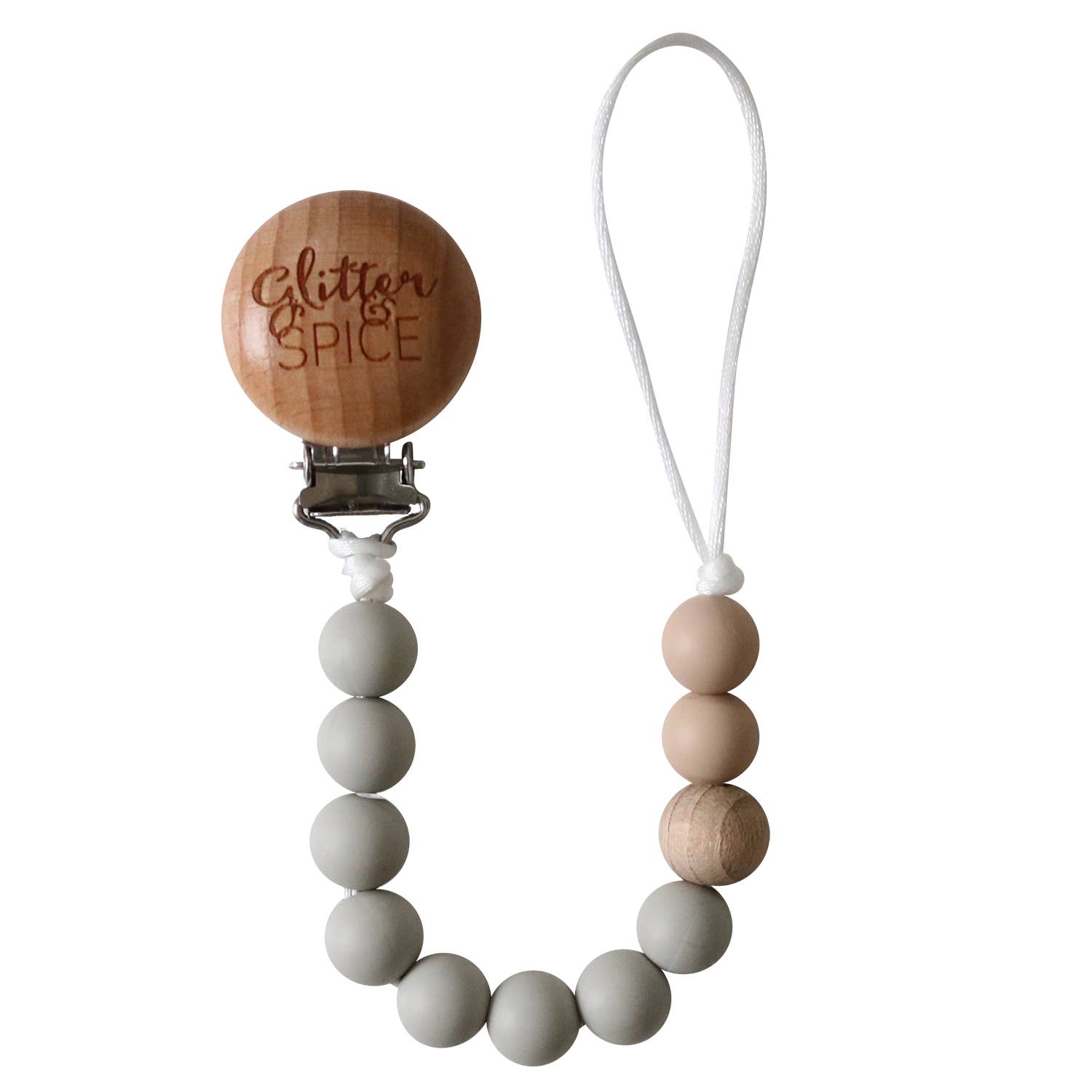 Glitter & Spice - Pacifier Clip - Frosty Gray